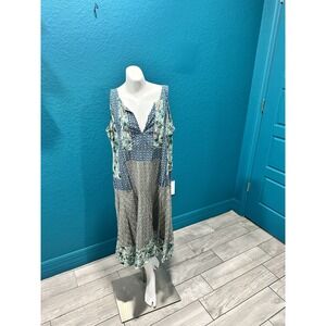 Sacred Threads Patchwork Print Sleeveless Dress Casual V Neck Large